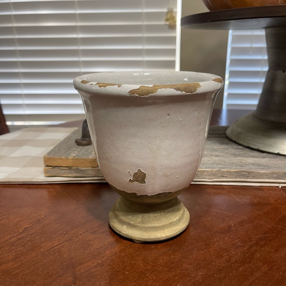 Pottery Barn Tuscan Glaze Clay Terracotta Vase White